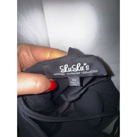 LuLus Black‎ Midi Bodycon Dress Medium Sexy Stretch Classic LBD Basic Eighties - Picture 4 of 7